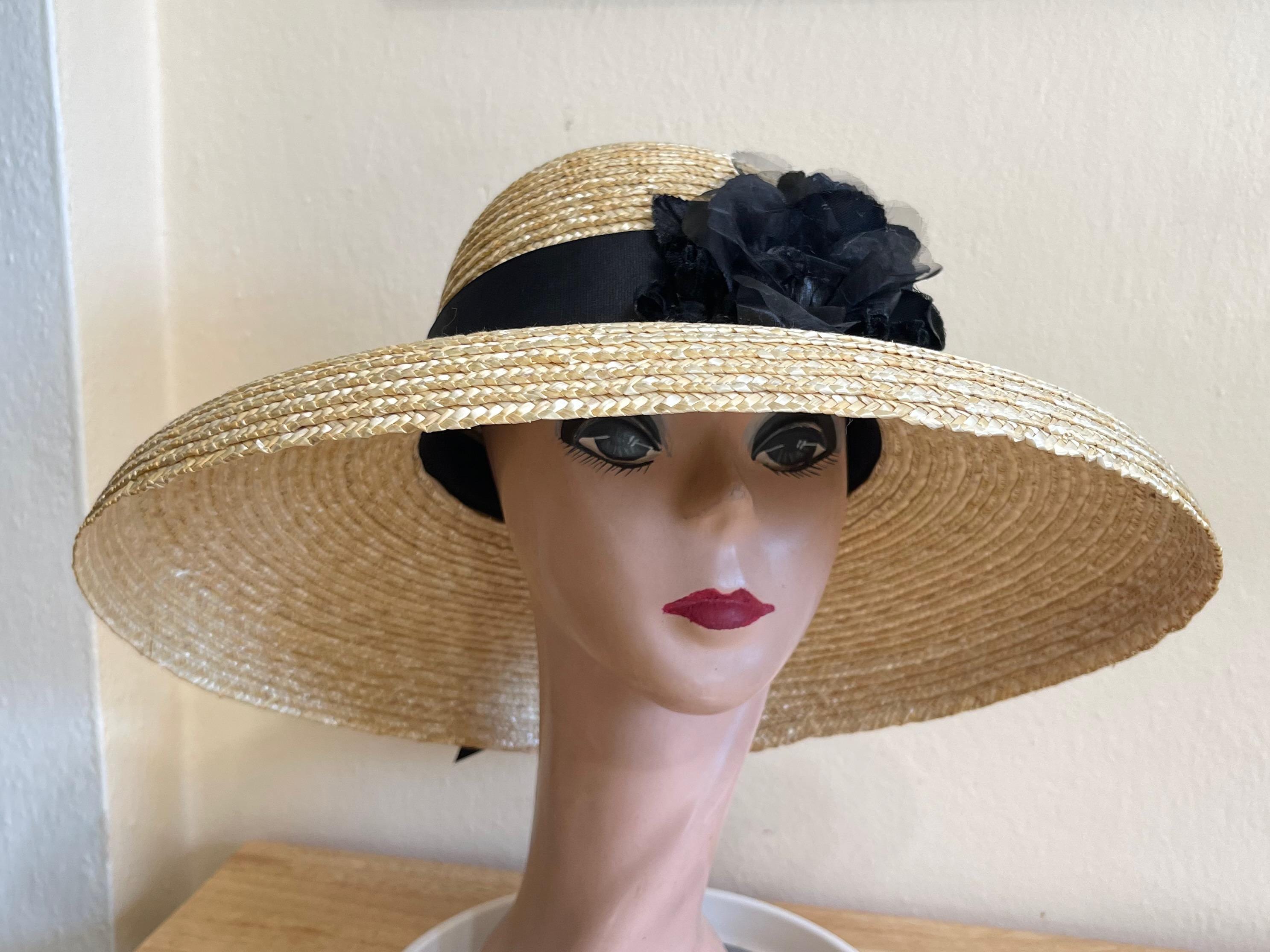 Vintage Black Formal Hat Natural Fiber Straw Hat Derby Style Fifi Fascinator - Vibrant Two-Tone Lightweight Kentucky  main image 3