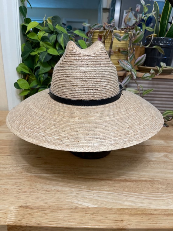 Extra Large Head Size Palm Straw Large Brim Lifeguard Sun Hat / Woven Palm Straw Fedora Sun Hat / Last One Available / Sale Price