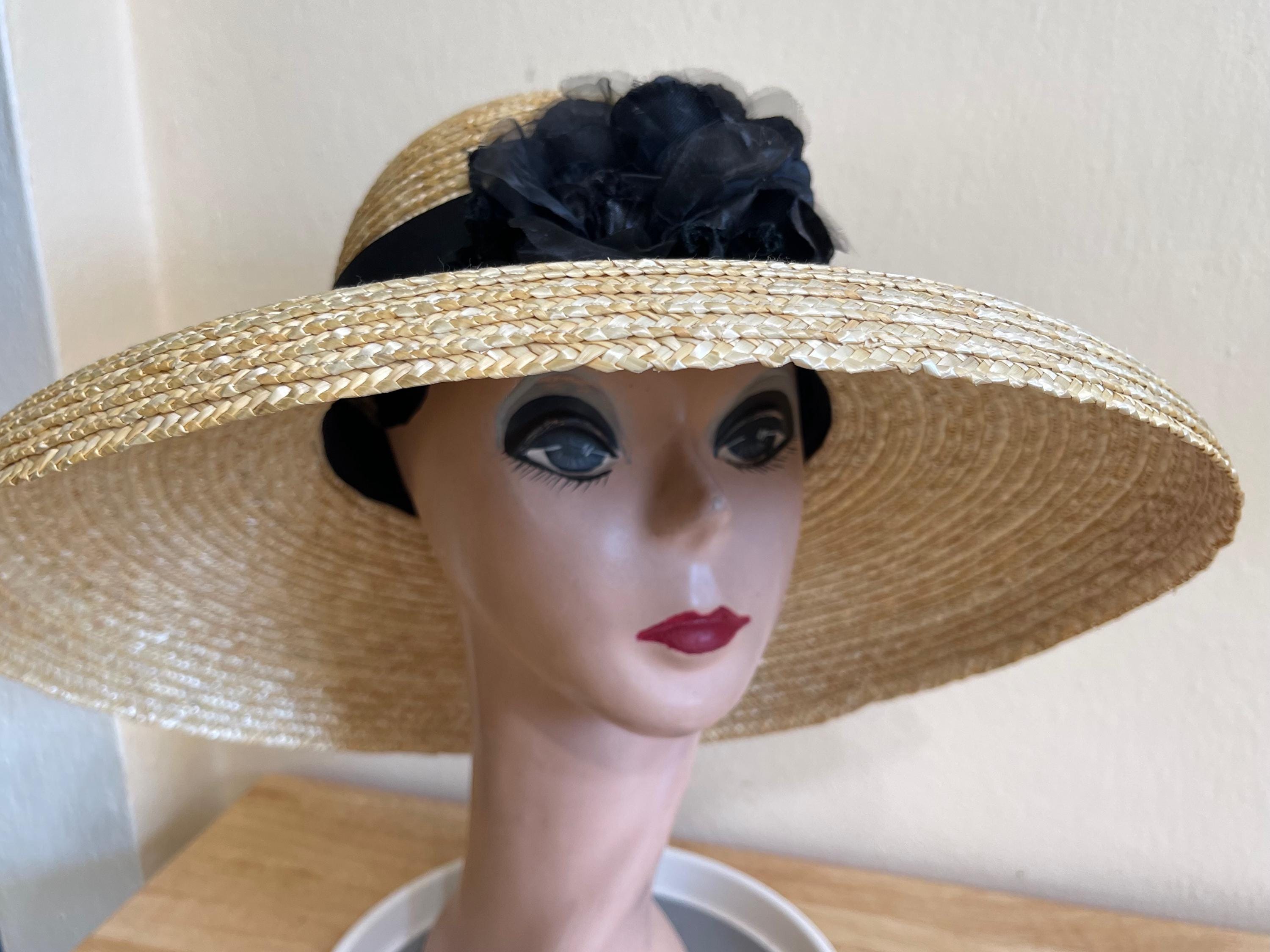Bell Brim Wheat Straw Sun Hat: Black Silk Roses, Kentucky  display picture 1