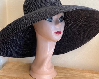 Black Natural Milan Wheat Straw 8 Inch Bell Shaped Crown Hat / Audrey Hepburn Hat / Garden party Hat / Special Event Hat