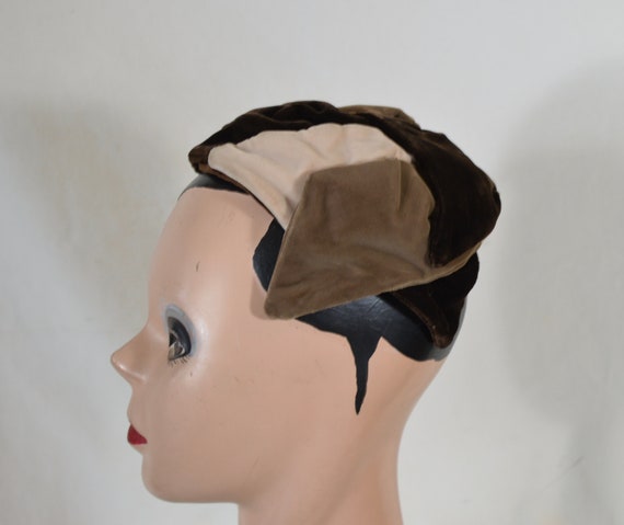 Vintage 1950's Brown Velvet Cocktail Hat / Vintag… - image 3