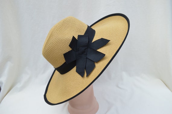 Large Brim Sun Hat / 5 Inch Brim Tan Sun Hat / Medium - Extra Large Head Size Available / Black Ribbon Trim / Great UV Protection