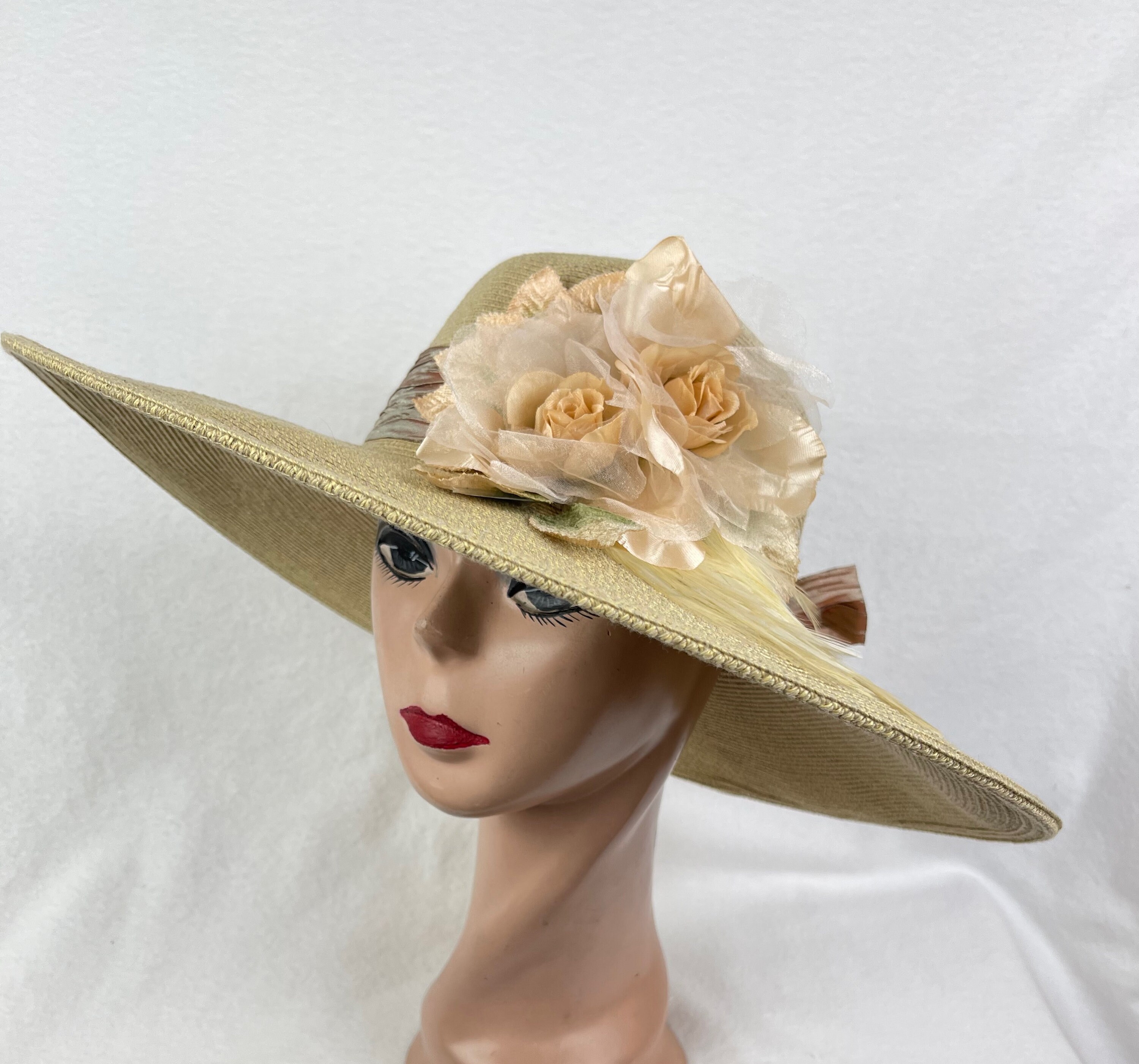 Sonni Natural Straw Wide Brim Ivory Organza Floral Trim Derby Church Hat Amazon.com: Women Organza Kentucky Sun-Hats - Wide-Brim  main image 4