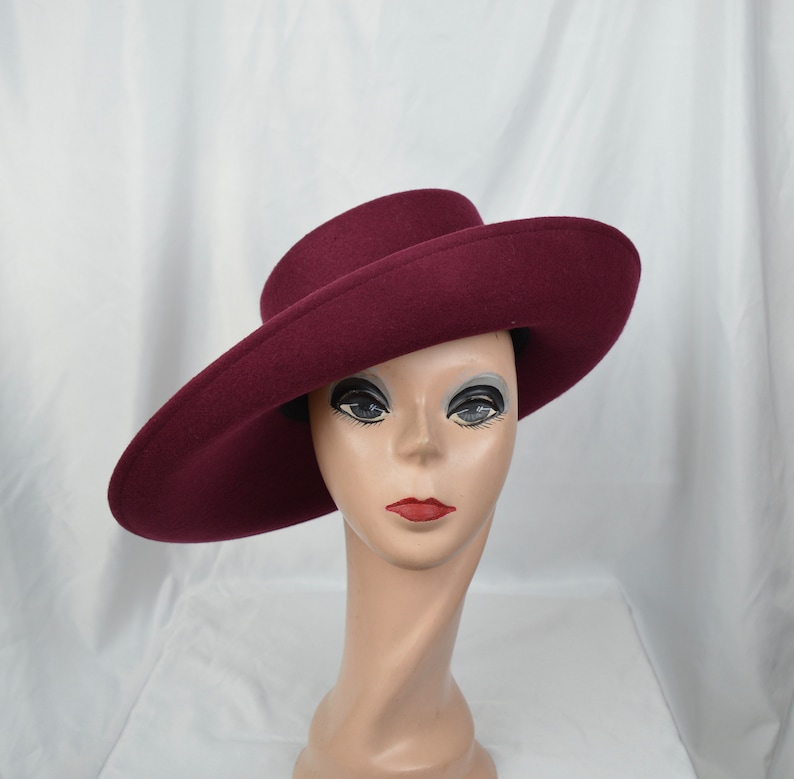 Burgundy Wine Color Large Brim Wool Felt Hat /burgundy Felt Etsy