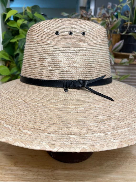 Extra Large Head Size Palm Straw Large Brim LifeGuard Sun Hat / Woven Palm Straw Fedora Sun Hat / Last One Available / Sale Price