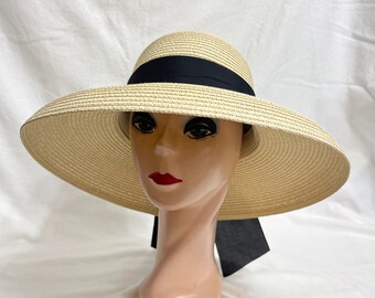 Beige Lampshade Hat With Black Ribbon Band Medium Size / Special Event Hat / Garden Party Hat / Special Purchase Last One Available