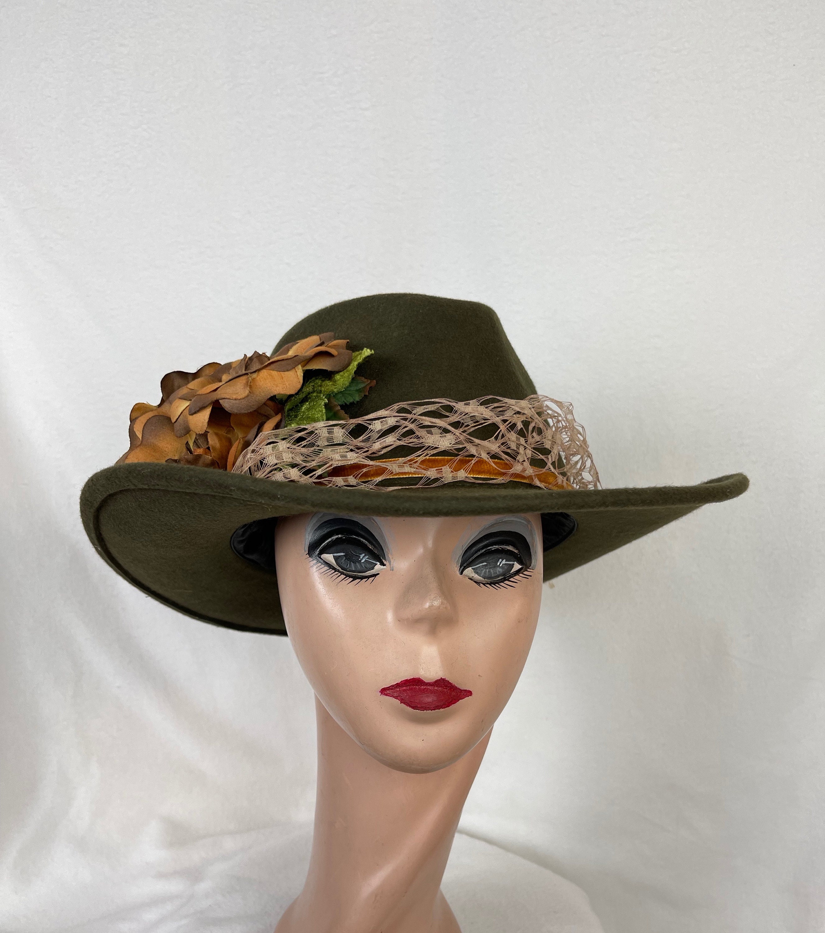 XLG Head Size Olive Green Wool Felt 3 