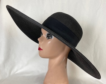 6 Inch Brim Black Sun Hat / Large Flat Brim Packable Hat / Black Derby Hat / Lg Brim Resort Hat / Fashion Sun Hat / UV Protection Hat