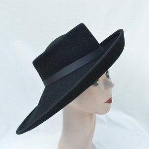 Black Large Brim Wool Felt Hat /Black Felt Side Rolled Brim Telescope Hat / Millinery / Felt Telescope Brim Hat image 5