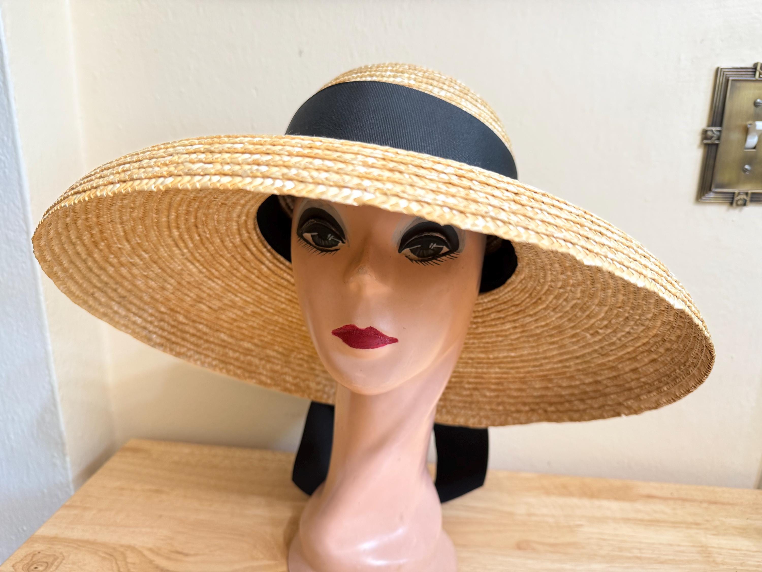 Black Straw Hat Vintage - Etsy display picture 1