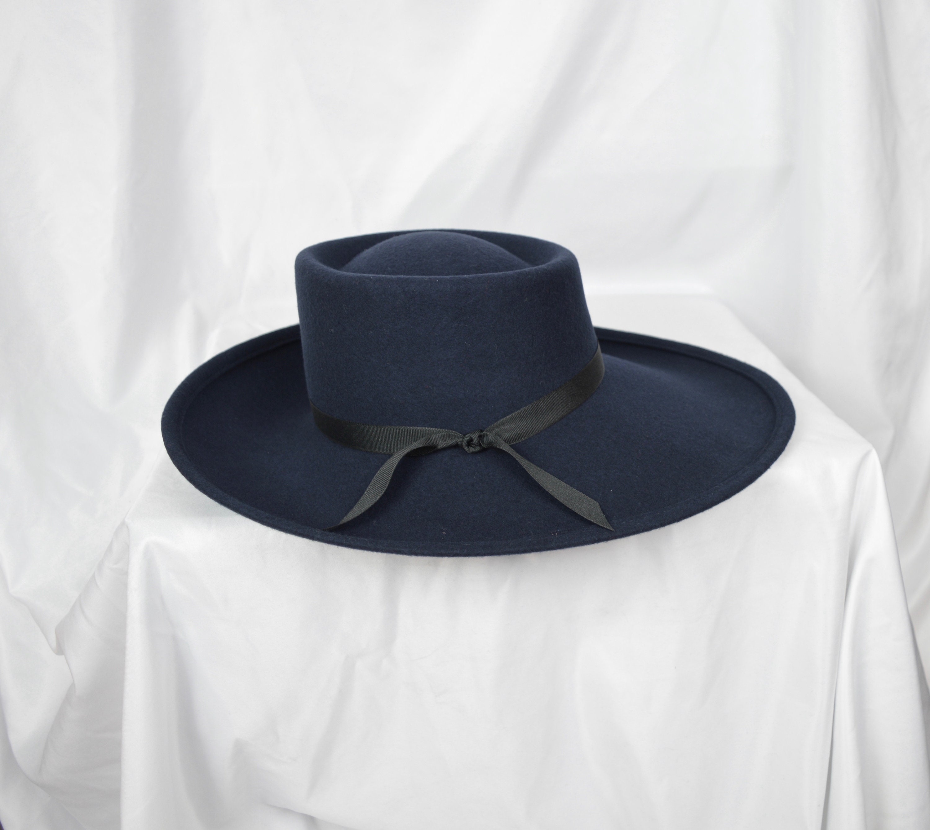 Navy Blue Large Brim Wool Felt Hat /navy Blue Felt Side  display picture 1