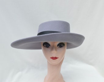 Gray Large Brim Wool Felt Hat / Gray Felt Side Rolled Brim Telescope Hat / Larger Head Sizes Available For Special Order /  Millinery