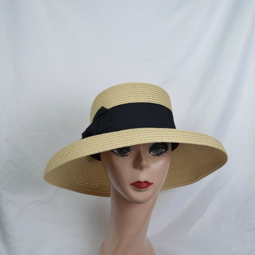 Tan Lampshade Hat With Ribbon Band 