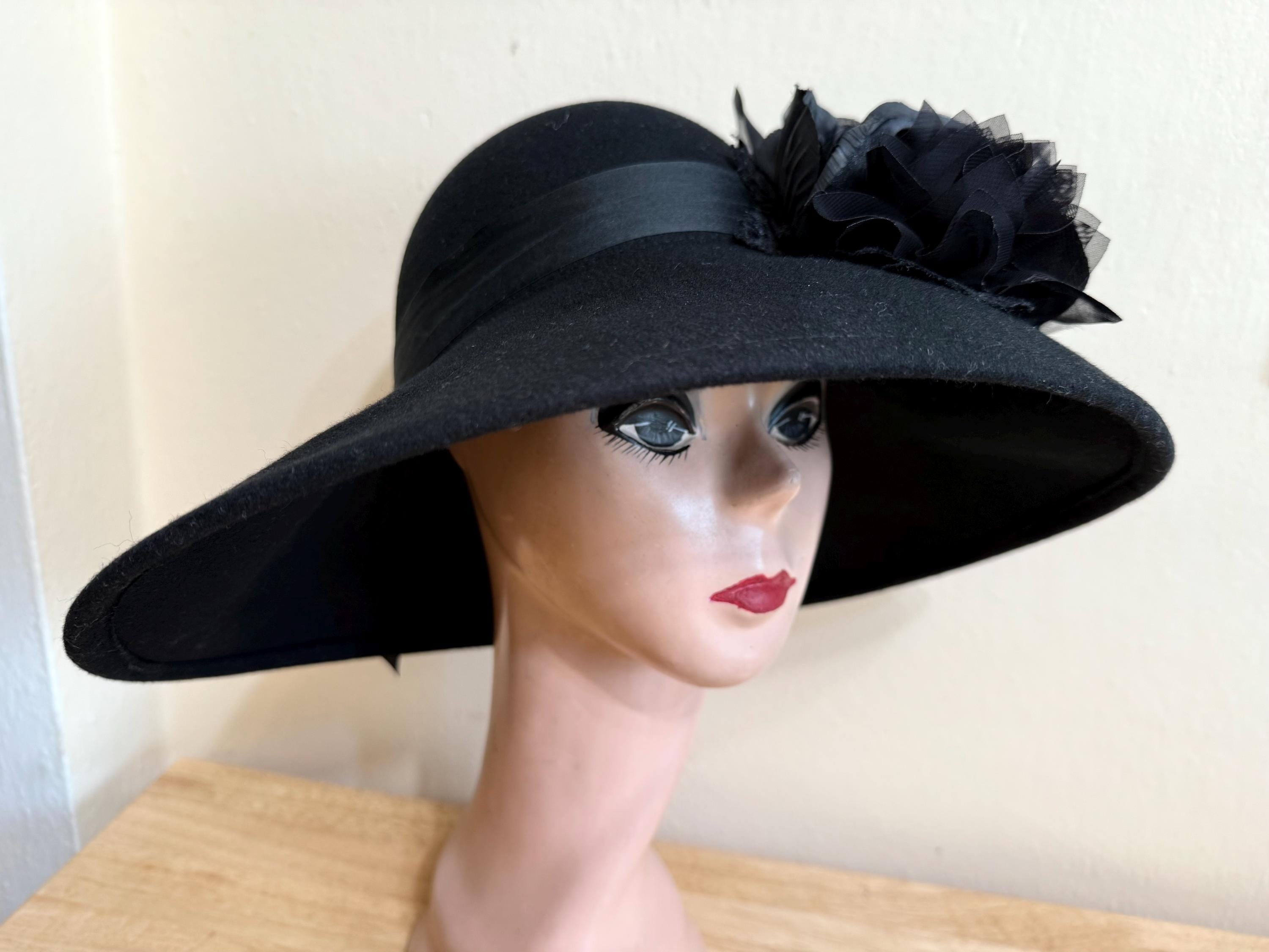 Vintage Black Wool Women\'s Hat with Ribbon Detail Vintage Ruth Alan Designs Doeskin Felt 100% Wool Dress Hat  main image 3