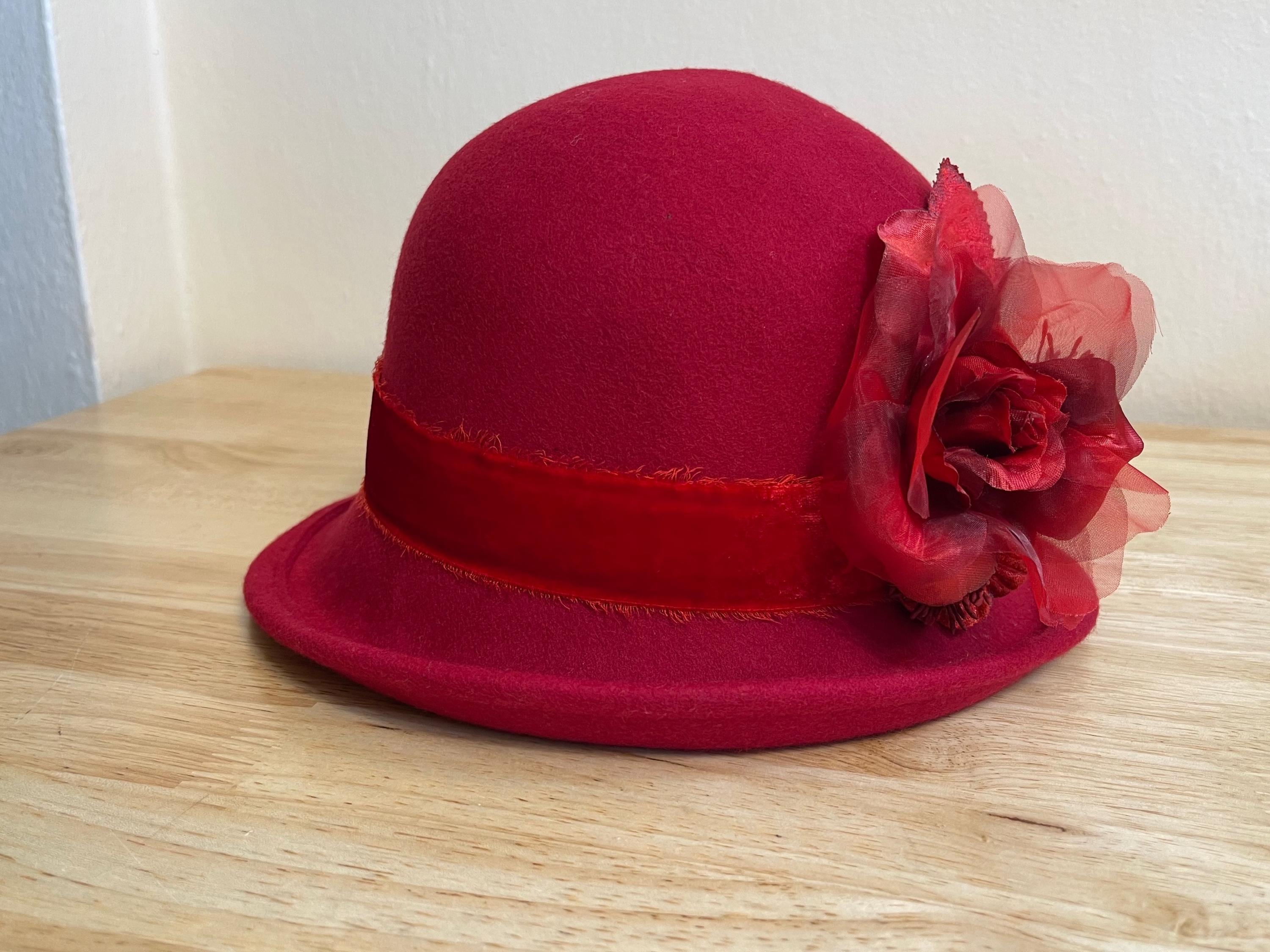 Adora Women’s Fuchsia 100% Wool Cloche Hat Flower One Size Vintage Style Adora Womens Vintage Pink Felted Wool Cloche | Mercari main image 3