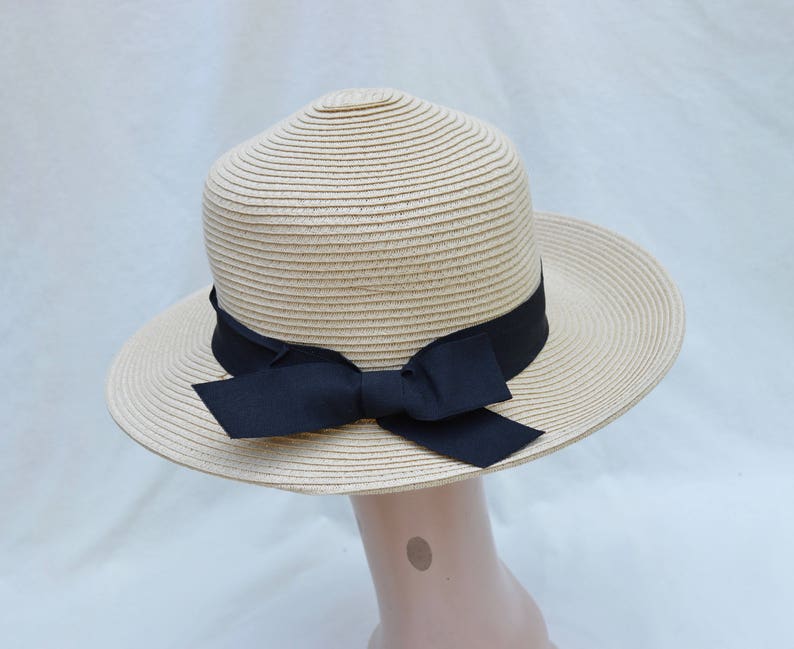 Med xxl Beige Straw Hat With Black Ribbon Trim / Packable Etsy