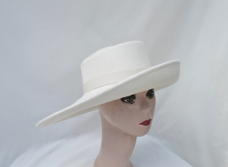 Ivory Large Brim Wool Felt Hat /Ivory Felt Side Rolled Brim Telescope Hat / Millinery / Felt Telescope Brim Hat image 5