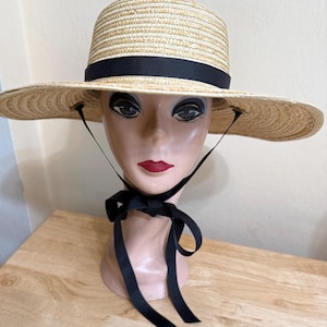 Melissa Odabash Black Straw Boater with Ribbon Accent Jessica Wide Straw Boater Ribbon Tie Hat - Etsy main image 4