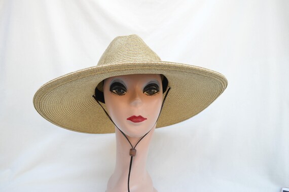 Large 5 inch Brim Tan Fedora Style Sun Hat with Chin Cord / Large and Extra Large Head Sizes Available / Packable Sun Hat