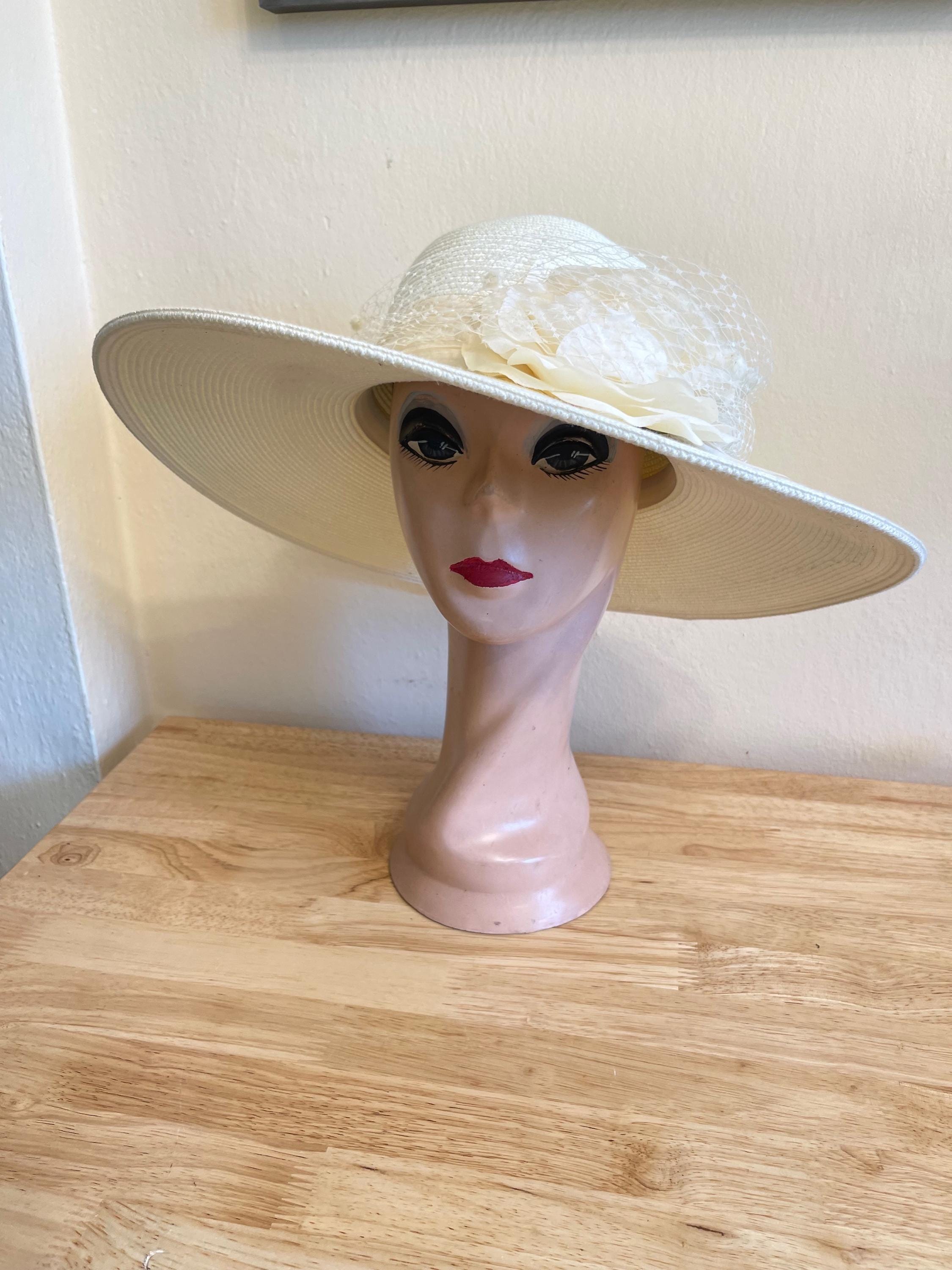 Vintage Italian MEMAR Beige Organza Wide Brim Hat, Rare Elegance. M22025-1 Ivory – Audrey Hepburn Hat | 19.75” Jumbo Wide-brim  main image 4