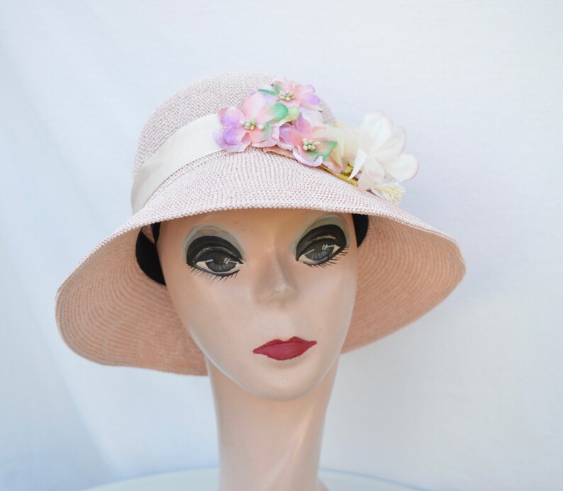 Pink Woven Straw 3 Inch Brim Bucket Hat With Silk Ribbon And Etsy