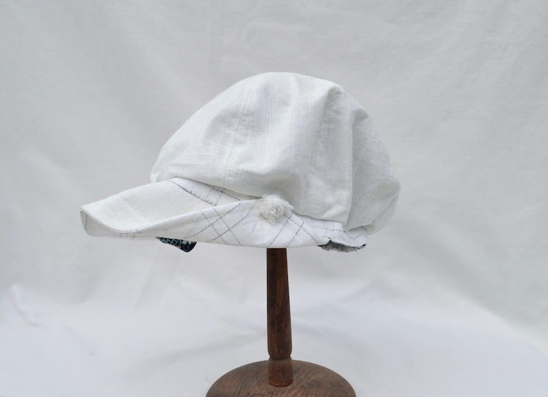 White Vintage Inspired Fabric Cap Handmade Retro Inspired Boating Cap Cotton Side Up Brim Cap