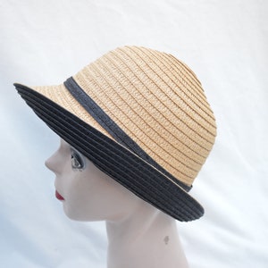 Tan/Black Cloche Hat With Bow / Vintage Inspired Downton Abbey Cloche Hat / Tan/Black Straw Cloche Hat With Rolled Brim And Bow image 7