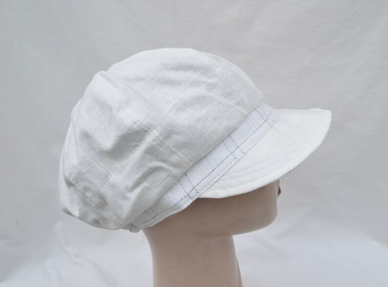 White Vintage Inspired Fabric Cap Handmade Retro Inspired Boating Cap Cotton Side Up Brim Cap