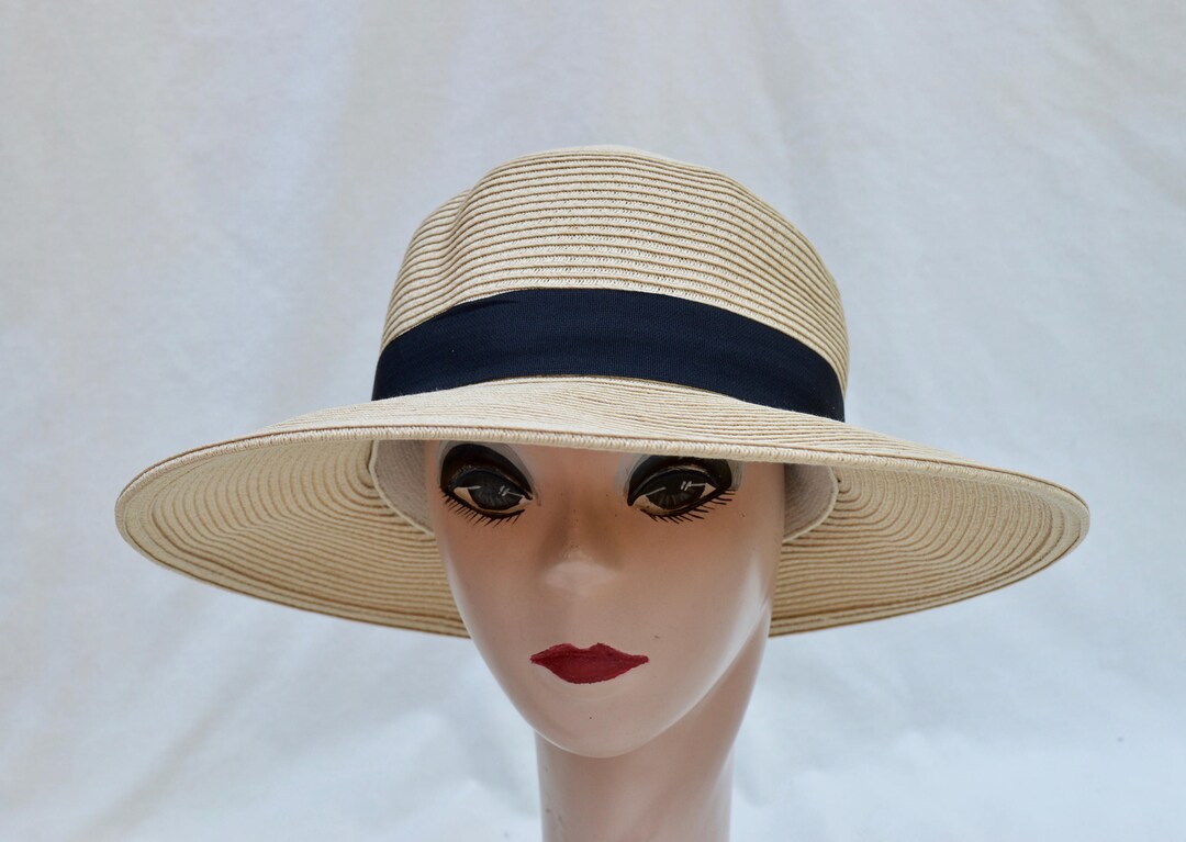 Med xxl Sizes Available / Beige Straw Hat With Black Ribbon Trim
