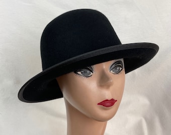 Black Wool Felt Annie Hall Hat: Limited Edition Annie Hat Fits 22 1/4-24 1/4 Head Sizes