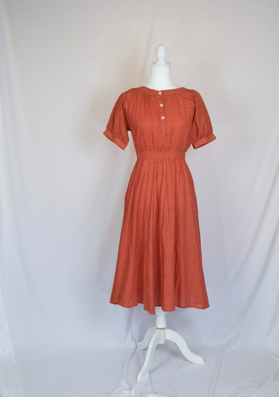 Vintage 1970s Laura Ashley Cotton Red Dress / Vint