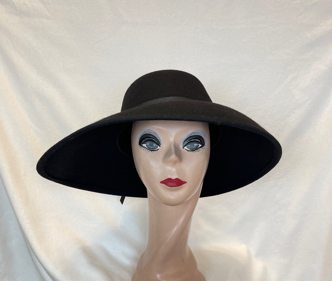 Black Wool Felt Wide Brim Hat: Asymmetrical Brim, Removable  display picture 1