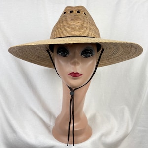 4 Inch Lg. Brim Palm Straw Fedora With Chin Cord / Med.- LG Head Sizes / Sun Hat / Palm Straw Fedora Sun Hat With Tie