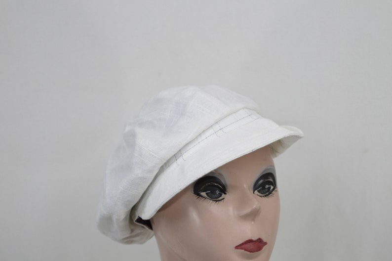 White Vintage Inspired Fabric Cap Handmade Retro Inspired Boating Cap Cotton Side Up Brim Cap