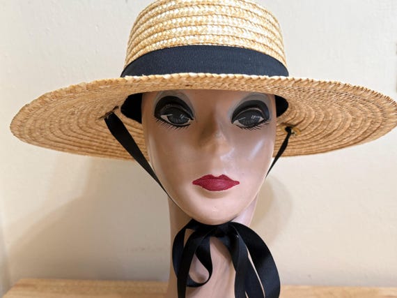 Natural Wheat Straw 4 Inch Brim Boater Hat: Black Ribbon  display picture 1