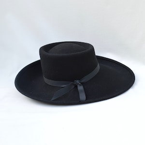 Black Large Brim Wool Felt Hat /Black Felt Side Rolled Brim Telescope Hat / Millinery / Felt Telescope Brim Hat image 8