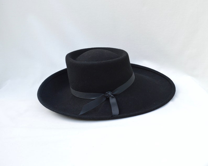 Black Large Brim Wool Felt Hat /Black Felt Side Rolled Brim Telescope Hat / Millinery / Felt Telescope Brim Hat image 8