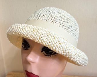 Cream Toyo Straw Cloche Hat: Downton Abbey 1920s Style, head size adjustable