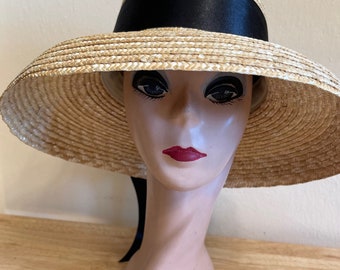 4 Inch Bell Brim Milan Wheat Straw Braid  Sun Hat With Satin Ribbon Band & Bow / Retro Downturn Brim Hat / Audrey Hepburn Style Event Hat