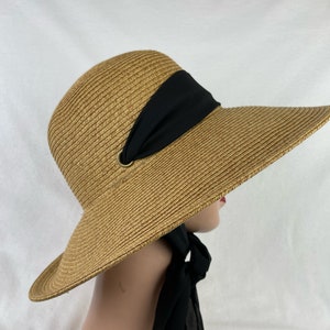 Wheat Color 4 Inch Downturn Brim Straw Hat With Changeable Scarf Trim / Sun Hat With Chin Tie / Straw Lg Brim Beach Hat / Retro Sun Hat image 6