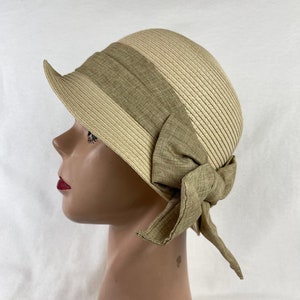 Natural Beige Straw Cloche Hat With Bow / Vintage Inspired Cloche / Tan Cloche Hat / Wedding Guest Hat / Summer Hat / Downton Abbey Cloche