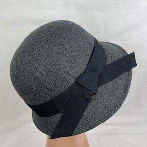 Gray Felt Cloche Hat With Turned Up Slanted Brim And Black Ribbon Band / Vintage Inspired Gray Felt Cloche Hat / Downton Abbey Cloche Hat image 10