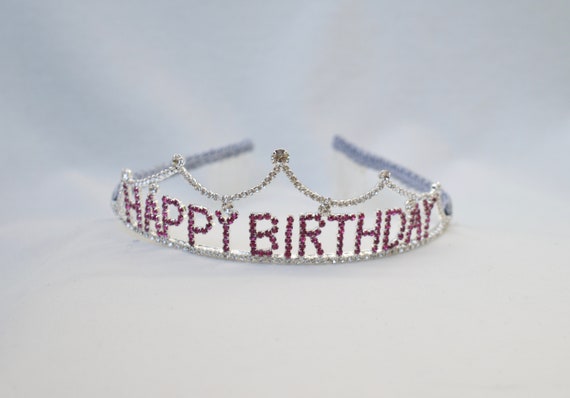 New Happy Birthday Tiara Crown Headband Girl/'s Fuchsia Headwear Birthday Party