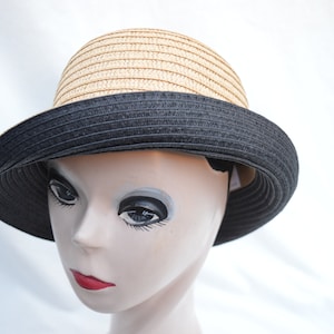 Tan/Black Cloche Hat With Bow / Vintage Inspired Downton Abbey Cloche Hat / Tan/Black Straw Cloche Hat With Rolled Brim And Bow image 8