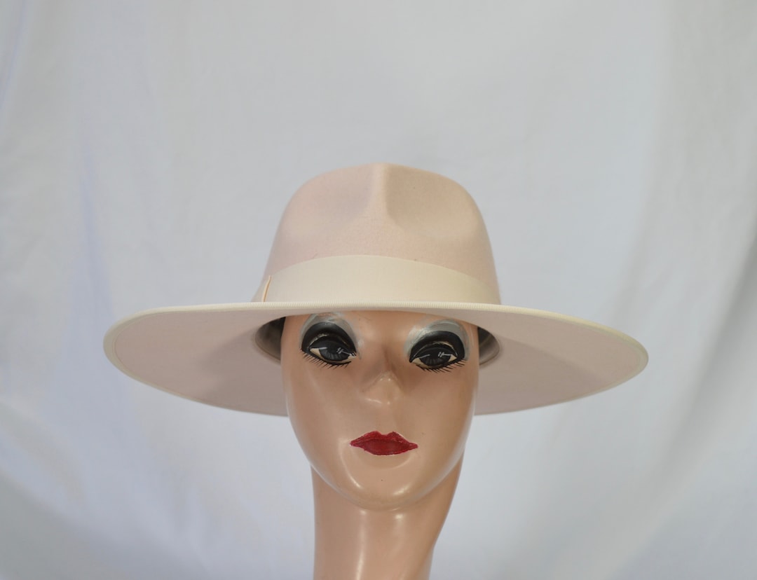 Stiff Ribbon Hat Blush Wool Felt Rancher Stiff Brim Hat: 4-inch Brim, Grosgrain Ribbon ...