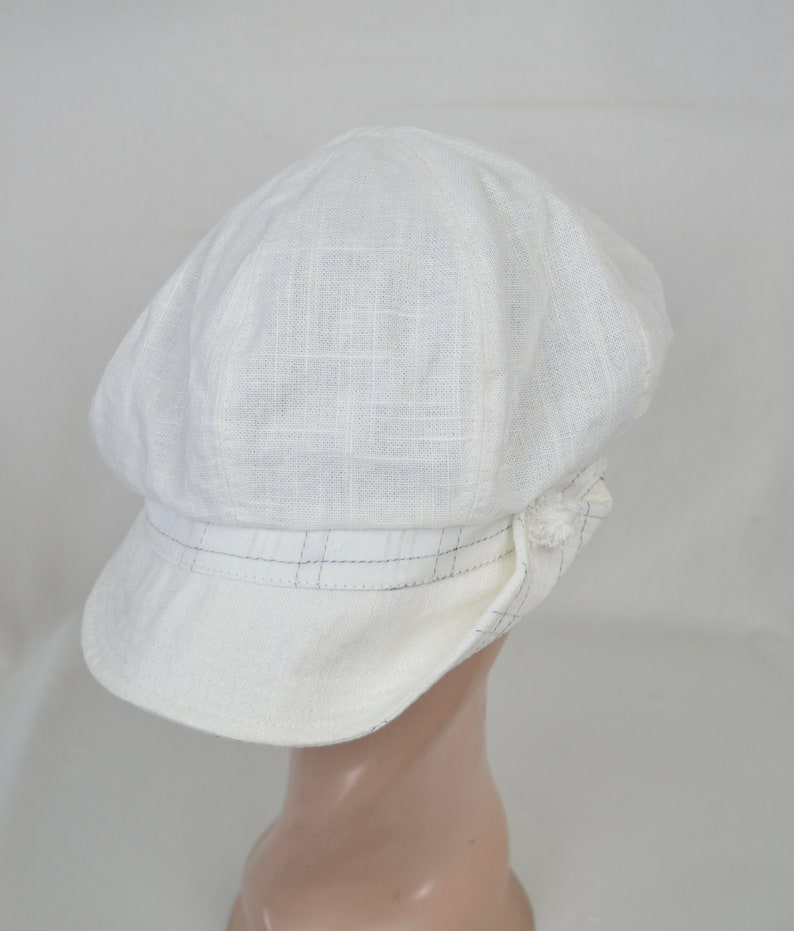 White Vintage Inspired Fabric Cap Handmade Retro Inspired Boating Cap Cotton Side Up Brim Cap
