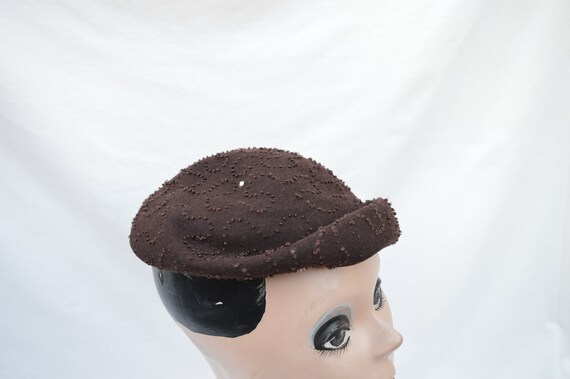 Vintage 1950's Brown Cocktail Hat With Rhinestone… - image 5