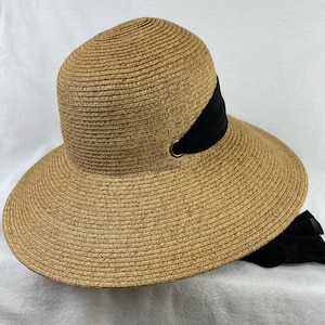 Wheat Color 4 Inch Downturn Brim Straw Hat With Changeable Scarf Trim / Sun Hat With Chin Tie / Straw Lg Brim Beach Hat / Retro Sun Hat image 9