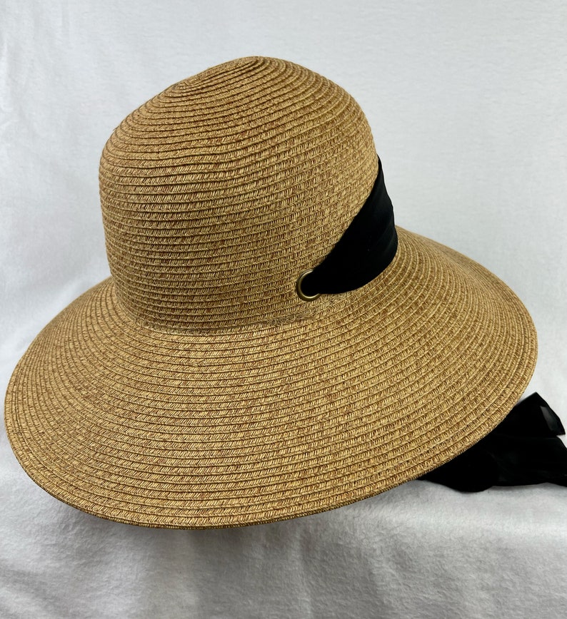 Wheat Color 4 Inch Downturn Brim Straw Hat With Changeable Scarf Trim / Sun Hat With Chin Tie / Straw Lg Brim Beach Hat / Retro Sun Hat image 9