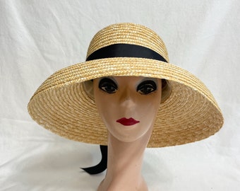 4 Inch Bell Brim Milan Wheat Straw Down Turned Brim Sun Hat /  Dior Style Hat /  Retro Aubrey Hepburn Hat